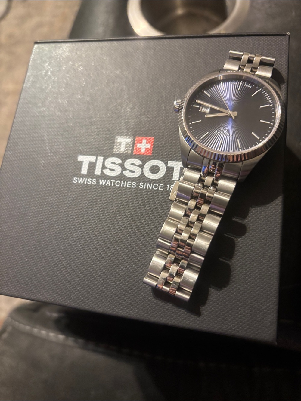 Tissot Men's Silver Bracelet Watch with Black Sunburst Dial